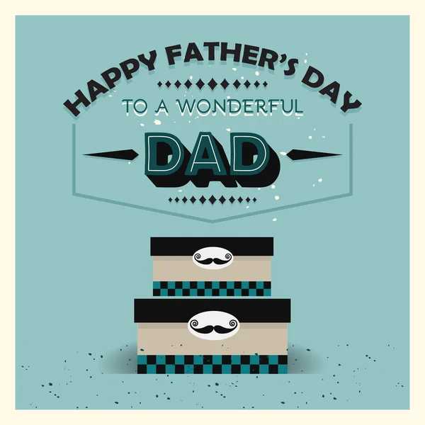 Happy Father's Day vintage card - Gift boxes with mustache tags in retro flat design — Stock Vector