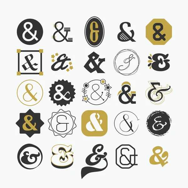 Stylized Ampersand sign and symbol design elements set — Stock Vector