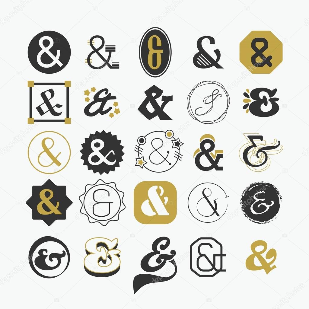 Stylized Ampersand sign and symbol design elements set