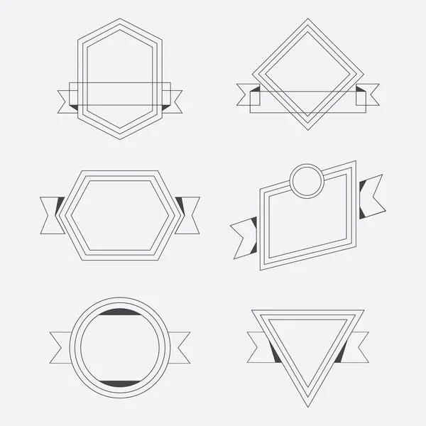 Linha fina preta vazia banners de fita geométrica elementos de design definidos no fundo branco — Vetor de Stock