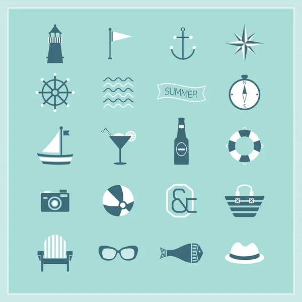 Blue Summer, Naval, and Beach icons set — Stock vektor