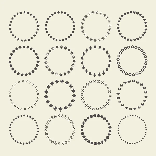 Σύνολο κύκλου σύνορα σύμβολο διακοσμητικά μοτίβα και σχεδιαστικά στοιχεία για πλαίσια, κονκάρδες, ετικέτες και εμβλήματα — Διανυσματικό Αρχείο