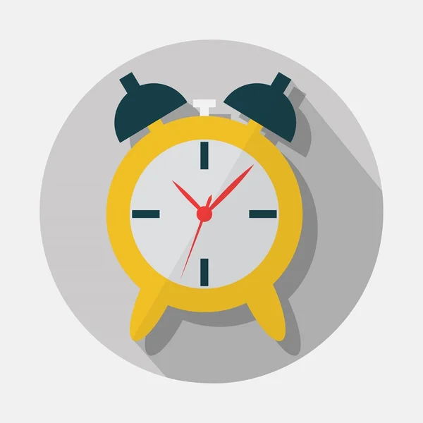 Väckarklocka ikonen med långa skugga på grå bakgrund - Modern platt design — Stock vektor
