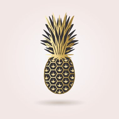 Tek siyah ve altın soyut ananas simgesi pembe degrade arka plan üzerinde bırakılan gölgeli
