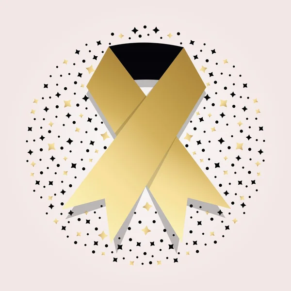 Icono de cinta de conciencia de cáncer de oro en el fondo de patrón de estrella círculo — Vector de stock
