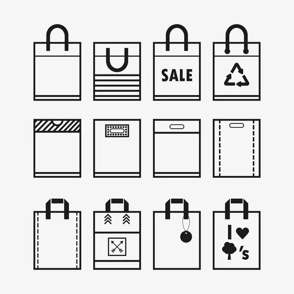 Icono de bolsas de plástico y papel de compras lineales sobre fondo blanco hueso — Vector de stock