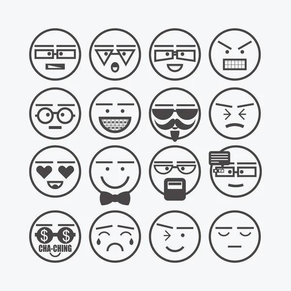 Niedliche Emoticons Set - Linie konzeptionelle und emotionale runde Gesichter Symbole für Designs — Stockvektor