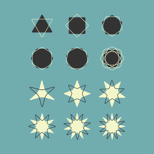 Ligne et silhouette formes géométriques icônes fixées sur fond bleu rétro — Image vectorielle