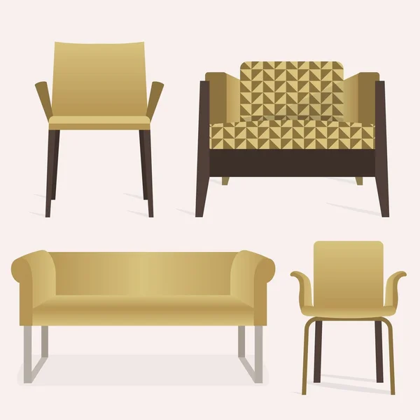 Moderner Stil gelbes Sofa und Sessel Möbel Set — Stockvektor