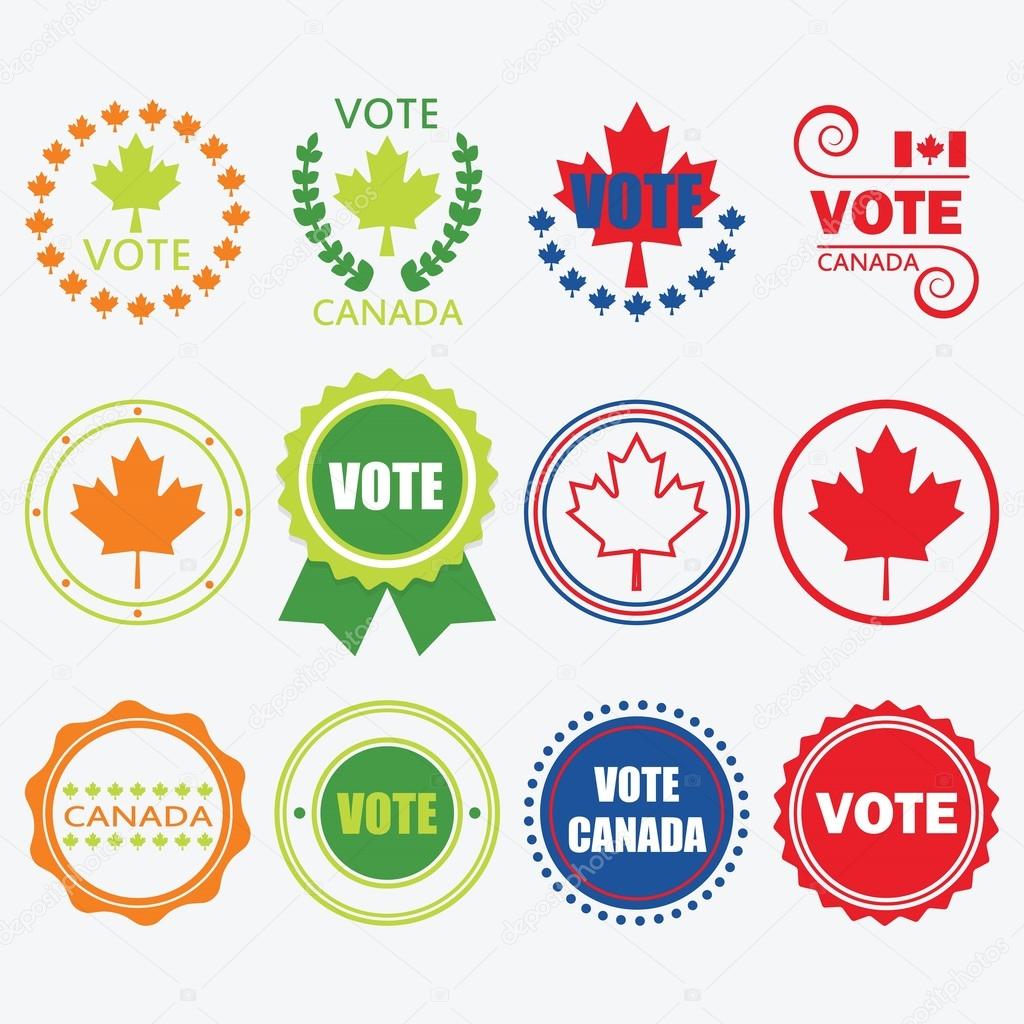 Red, blue, orange, and green Vote Canada emblems and design elements set