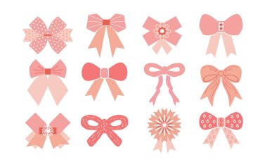 Moda soyut farklı stiller şirin pembe fiyonklar düz biçim simgeleri beyaz arkaplan üzerine dizayn ögeleri