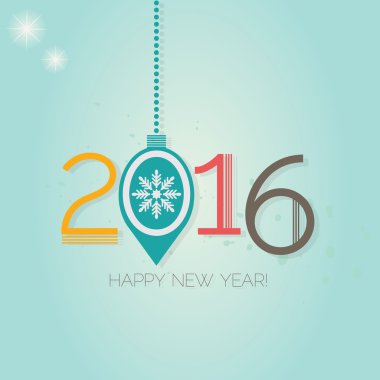 Mutlu yeni yıl 2016 - Noel süs mavi degrade arka plan üzerinde asılı