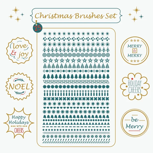 Brosses et ligne sur mesure de Noël Set d'étiquettes de vacances — Image vectorielle