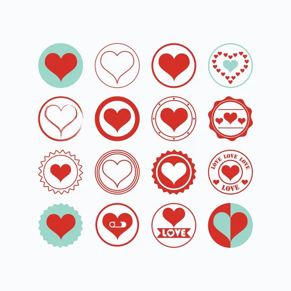 Iconos de símbolos de corazón rojo y azul sobre fondo blanco — Vector de stock