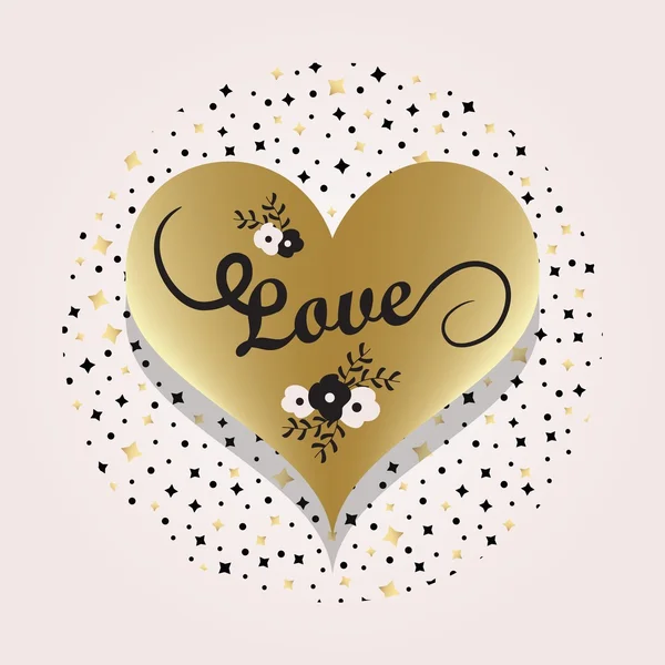 Gouden hart symbool en liefde pictogram op cirkel sterren achtergrond — Stockvector