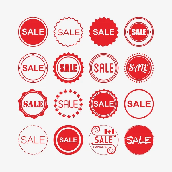 Red al por menor y compras VENTA etiquetas iconos establecidos sobre fondo blanco — Vector de stock