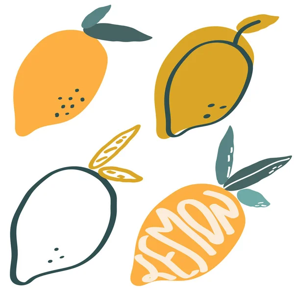 Limon egzotik meyve modern düz vektör çizimi, baskı ve web tasarımı için basit ve minimalist limon kümesi