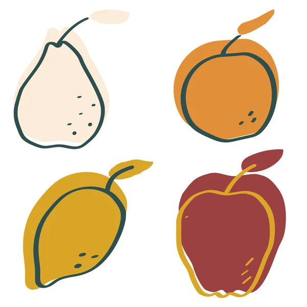 Manzana Pera Limón Naranja Moderno Vector Plano Ilustración Conjunto Simple — Archivo Imágenes Vectoriales