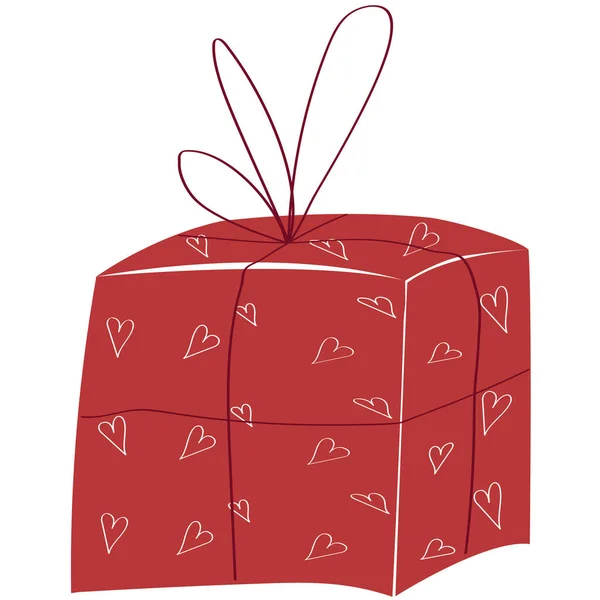 Hediye kutusu çizimi vektör çizimleri, kalbi olan parlak kırmızı kutu. Aşk ve Mutlu Sevgililer Günü Kutusu Tasarımı