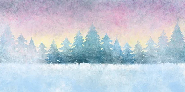 Akvarel grunge panorama lesa. — Stock fotografie
