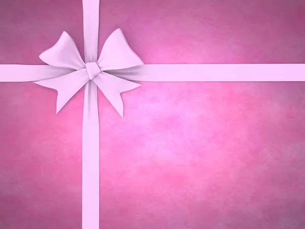精美的节日粉红背景是由水彩纸和粉色缎带做成的，在插图中央系有一个蝴蝶结. — 图库照片