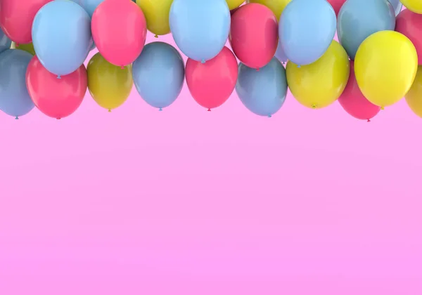 Eine lebendige Illustration pastellfarbener Luftballons auf rosa glamourösem Hintergrund. 3D Render — Stockfoto