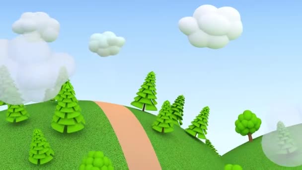 Fabulosa animación del paisaje de verano en un estilo infantil — Vídeos de Stock