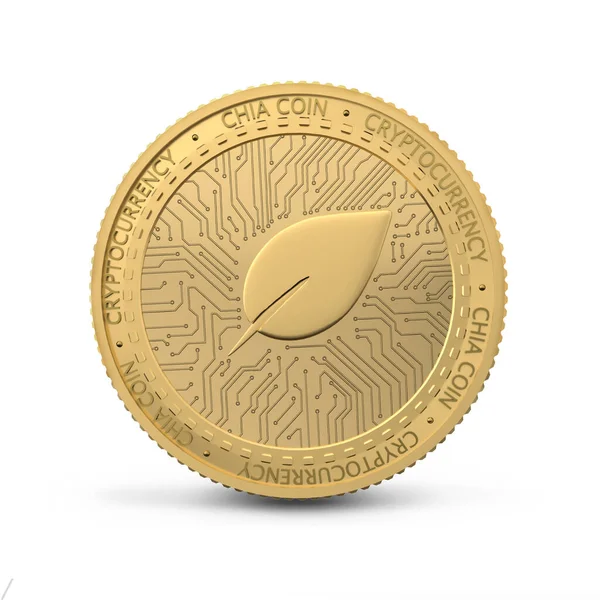 Physical chia coin. Digital currency. Cryptocurrency. Golden coin with ciacoin symbol isolated on white background. 3D Render — Stock Photo, Image