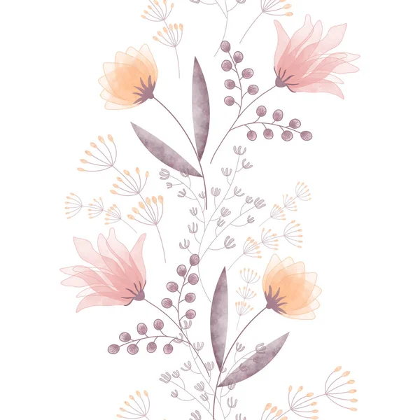 Seamless pattern of a bouquet of flowers, plants in pastel colors. Watercolor floral illustration in pale pink and pale orange — Stock Photo, Image