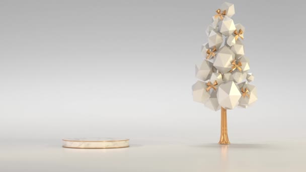 Animazione 3D di un albero di Natale con regali come biglietto di auguri per il nuovo anno o per la presentazione di un prodotto — Video Stock