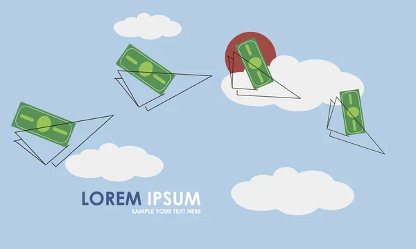 Гроші та контур паперового літака Векторні ілюстрації. Шаблон m — стоковий вектор