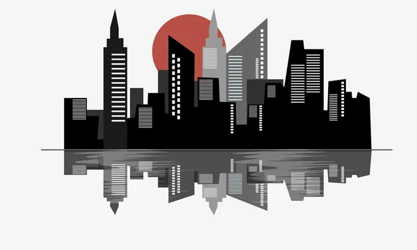 Şehir ve su yansıma vektörel clipart şablonu.