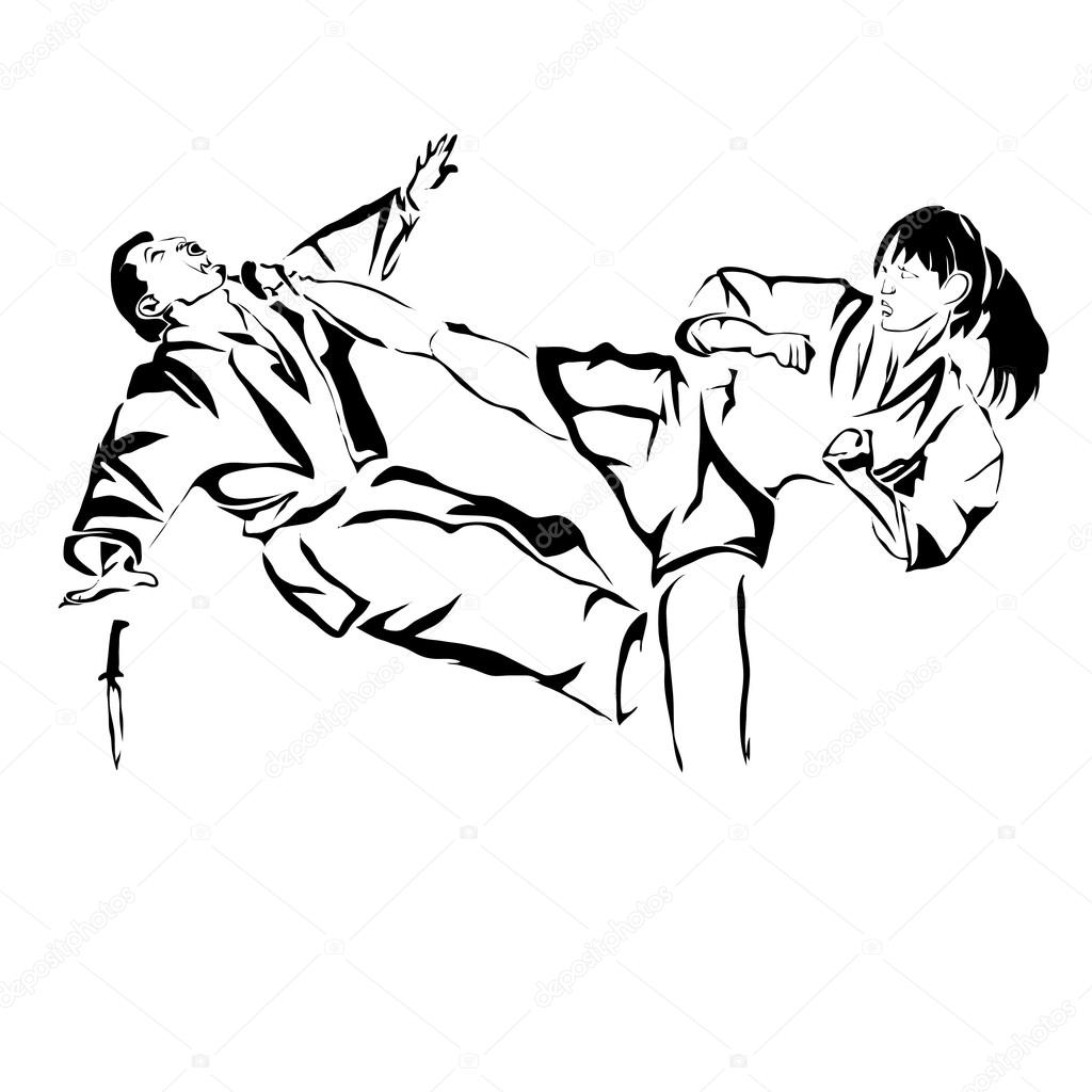 Woman's selfdefence outline vector image. Can be use for logo an
