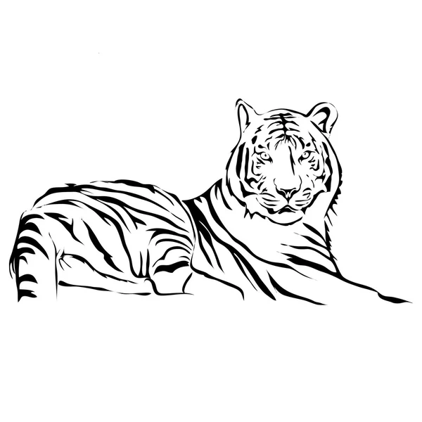 Garis luar gambar vektor harimau pembohong. Dapat digunakan untuk logo dan tato - Stok Vektor
