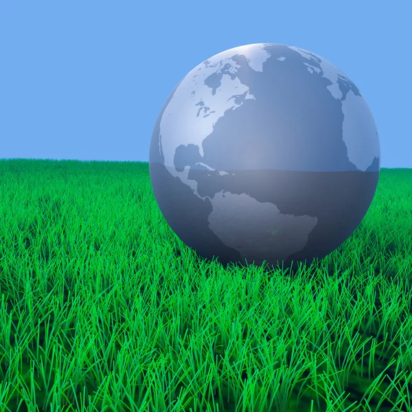 Globe on a grass. Earth day card or background — Stock Photo, Image