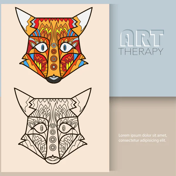 Modernes Kunsttherapie-Poster mit bunten und schwarzen Linien Fuchs und — Stockvektor