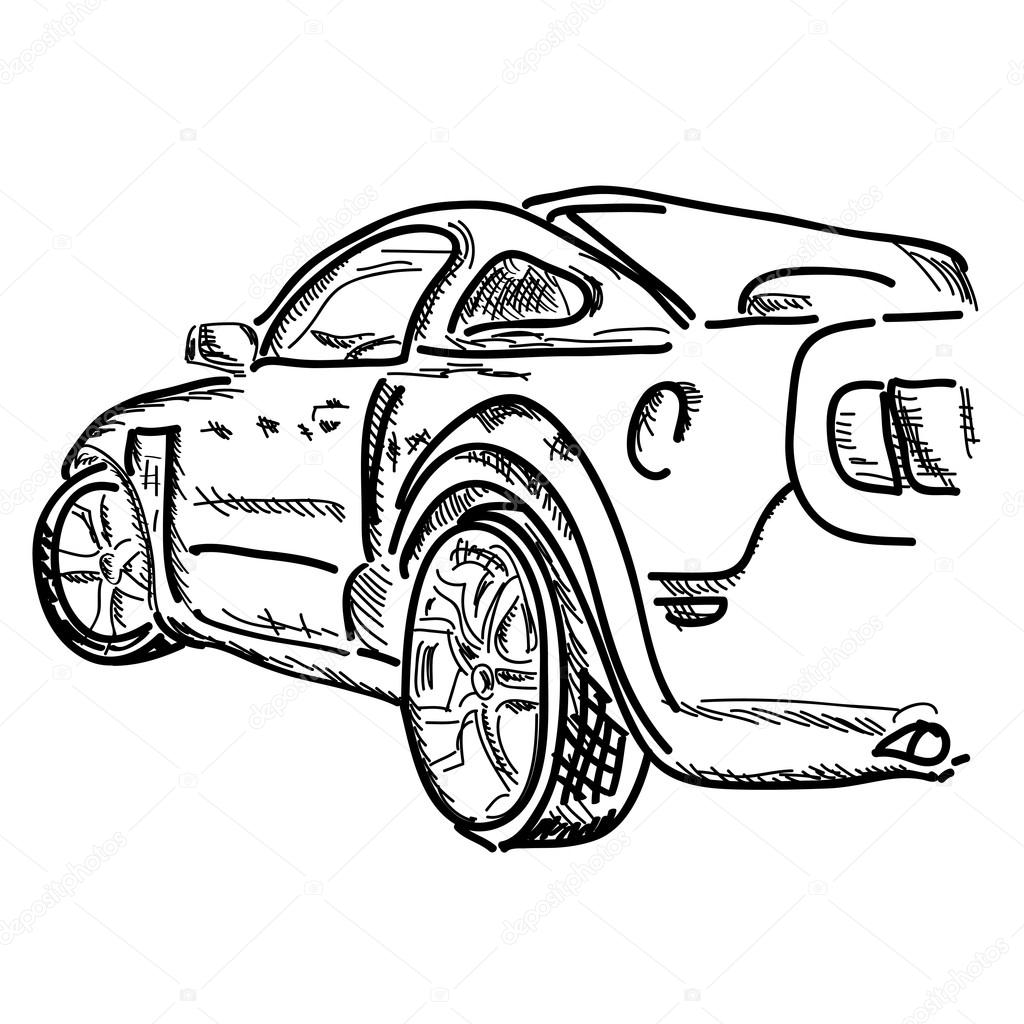 Car Drawing Simple Hand Draw Simple Sketch Car Vector