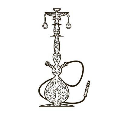 Oryantal tasarım çizgi süsleme nargile vektör çizim