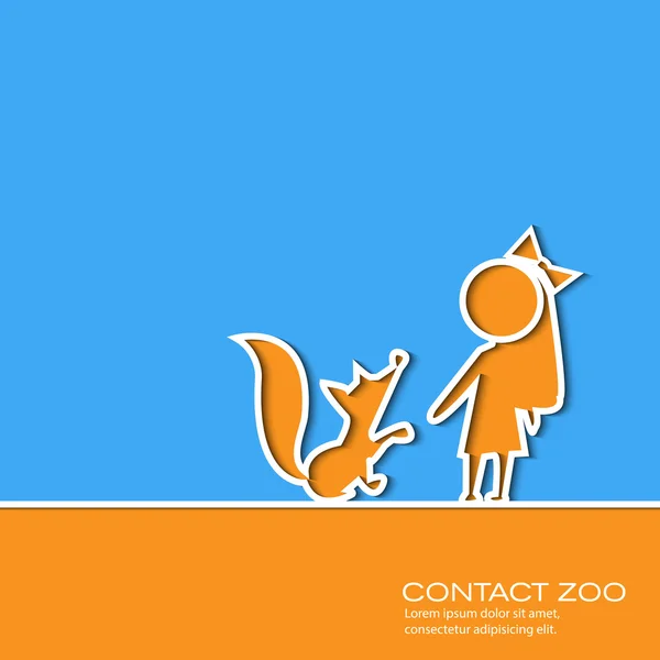 Paper cut design girl and little fox vector illustration. Contac — Stock Vector