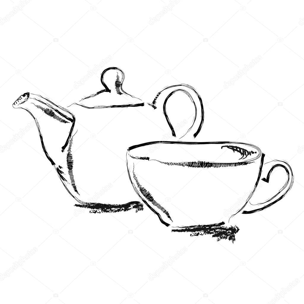 Hand draw sketch teapot and tea cup vector illustration — Stock ... Hand draw sketch teapot and tea cup vector illustration — Stock ...
