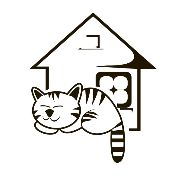 Gato dormido e ilustración vectorial de la casa. Clínica veterinaria o animal — Vector de stock