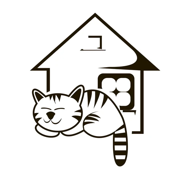Uyuyan kedi ve ev illüstrasyon vektör. Veteriner kliniği veya hayvan