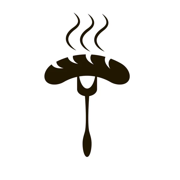 Salsicha em um ícone de churrasco de garfo ou imagem vetorial de logotipo . —  Vetores de Stock