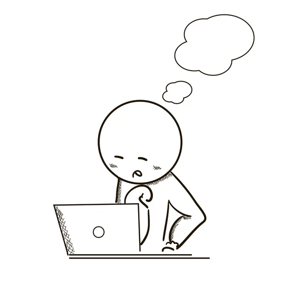 Adam ve laptop ve rüya Kabarcık belirtme çizgisi vektör illustrati kroki