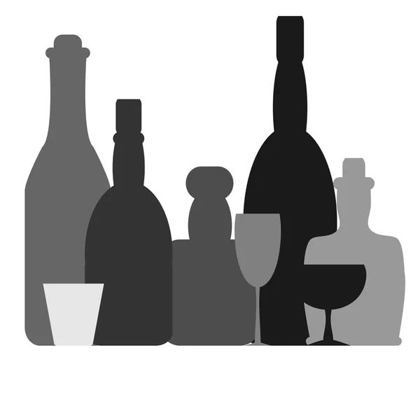 Kontur vin flaskor och glas i enkla platt design vektor il — Stock vektor