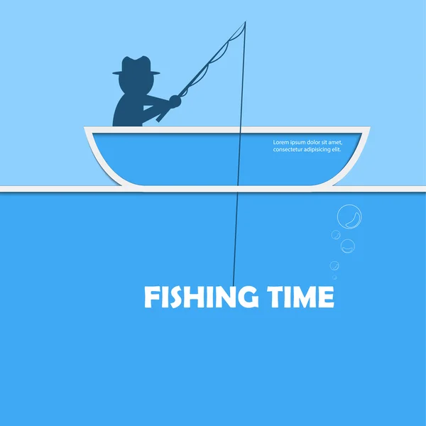 Tiempo de pesca cartel creativo con hermoso corte de papel y sombra — Vector de stock