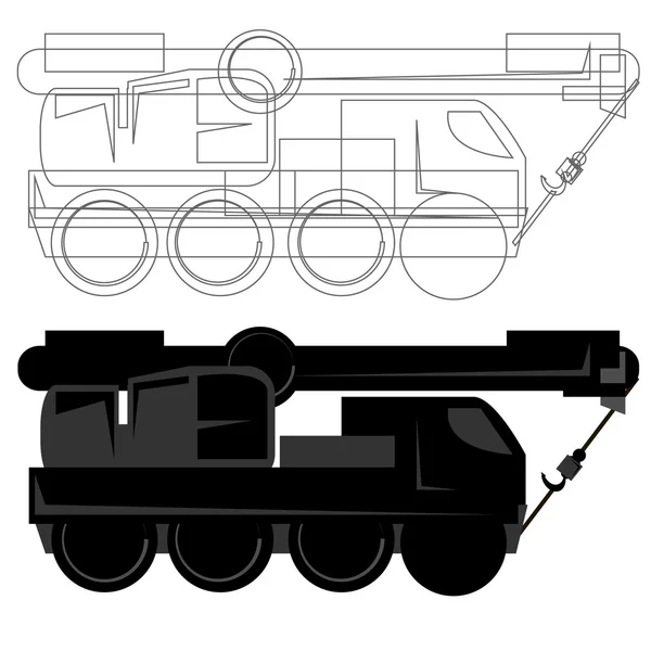 Disposition och linje truck crane logotyp platt design — Stock vektor