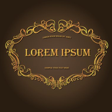 Altın vintage el metin kutusu vektör çizim ile çizilen çerçeve