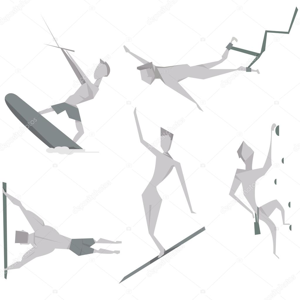 Set cartoon extreme people character vector illustration. Active sport and entertainment  concept icons.