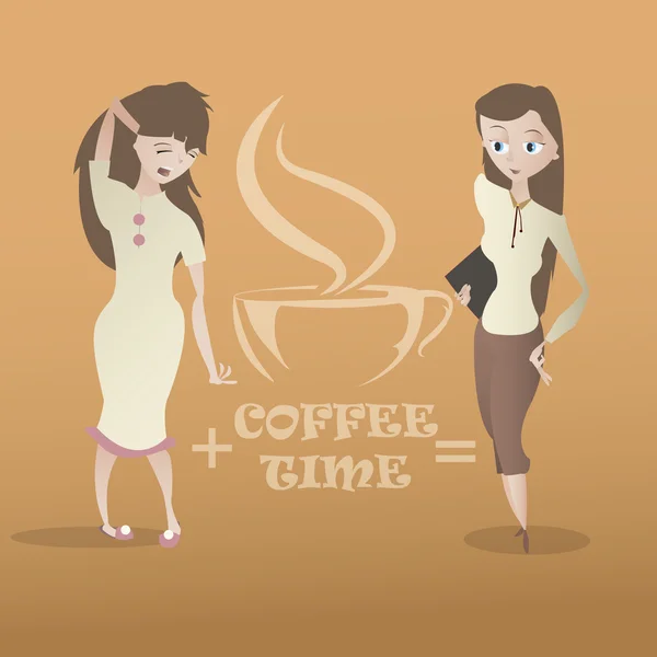 Карикатура сонные и веселые молодые женщины персонажей и кофе cu — стоковый вектор